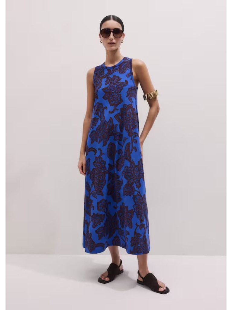 Me+Em Ornate Lace Floral Print Swing Maxi Dress Blue Multi Size 0 Nwt